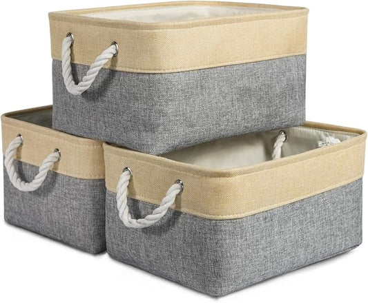 Storage Bins for Organizing,Sturdy Storage Basket, Decorative Foldable Storage Baskets for Shelves Closet Toy (Gold&Grey Medium - 3 Pack 13.8L×9.8W×6.7H inch) by TheWarmHome