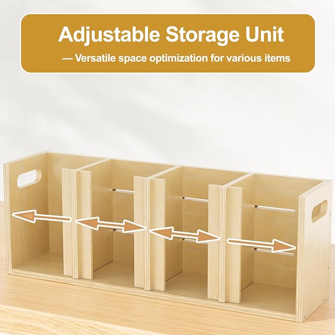 Wood Cup Lid Organizer 4 Compartments with Adjustable Dividers for Counter Wall Mount Disposable Cup and Lid Storage Kitchen Restaurants Fast Food Coffee Shop Supplies (20”W x 7”H x 4.7”D) - Image 3