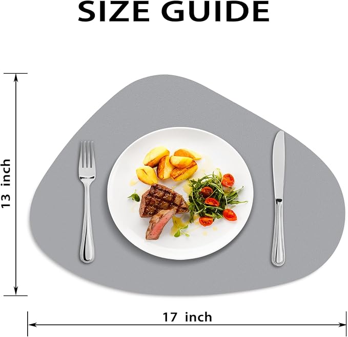 Faux Leather Placemats Set of 8, Wipeable & Washable Table Mats | Waterproof, Heat-Resistant & Easy to Clean Round Place Mats for Dining & Kitchen, 17''x13'', Grey - Image 6