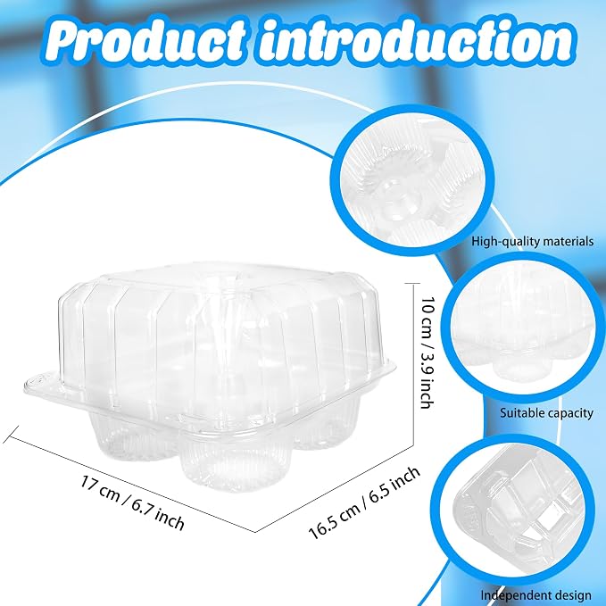 100 Pack Plastic Cupcake Containers 4-Compartment Clear Cupcake Box Containers Disposable 4 Cavity Cupcake Holder with Dome for Bakery Muffin Stackable - Image 2