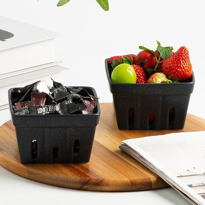 Ceramic Berry Basket, 4.2" Colander Set of 2 with Holes | Drainage holes help excess water flow away after washing berries, grapes, cherries, tomatoes, and fresh fruit - Image 7