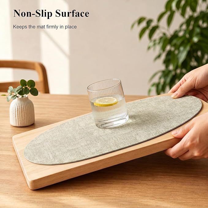 Placemats Set of 4-17" x 11.8" Waterproof & Heat Resistant Oval Place Mats, Wipeable Washable Double Layer Faux Leather Table Mats, Sage Green - Image 5