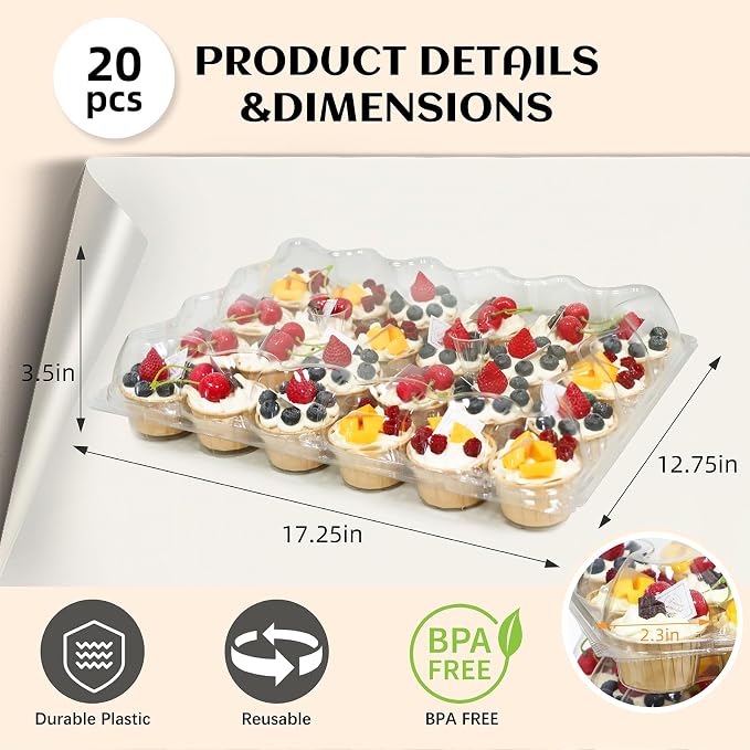 WIKDAY Plastic Cupcake Containers, 24 Count x 20 Sets | Clear Cupcake Holder with Lids, Disposable Cupcake Carrier for Bakery, Storage Box for Parties, Bake Sale Packaging - Image 2