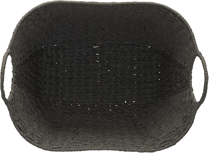 Household Essentials Handwoven Paper Rope Storage Basket with Metal Frame and Handles, Gray - Image 5
