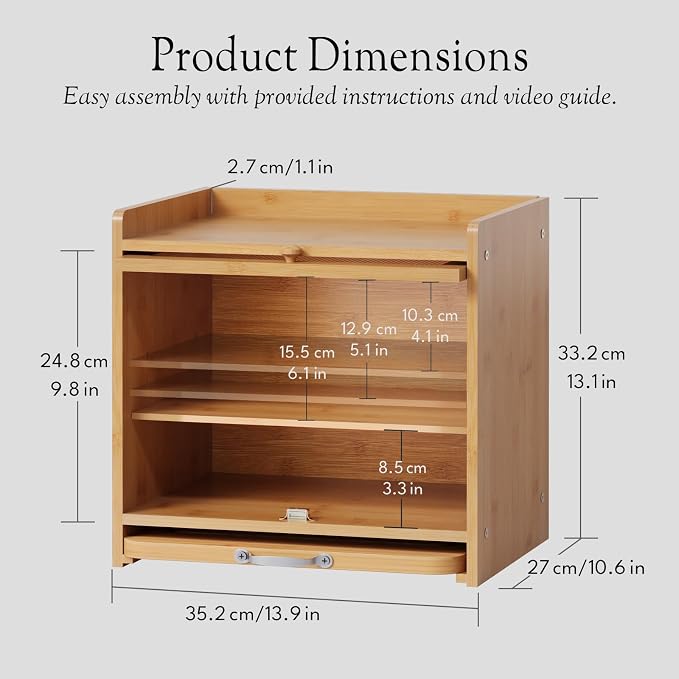 Bamboo Bread Box, Double Layer, Cutting Board, Kitchen, Natural | See-Inside Acrylic, Magnetic Closure, Countertop Bread, Fruit, Tea, Coffee Storage, Rear Vents Stay Fresh, Adjustable Shelf - Image 2