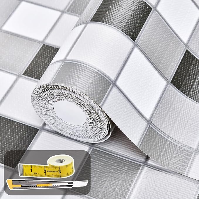 Drawer and Shelf Liner for Kitchen Cabinet: 23.6 in X 20 Ft Non Slip | Waterproof Shelf Paper Non Adhesive Refrigerator Liners Gray Mosaic Easy Liners for Bathroom by Kimhan