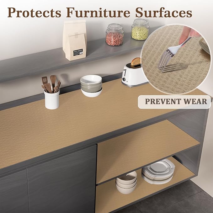 Shelf Liner for Kitchen Cabinets and Drawers, 18" x 240" Beige | Non-Adhesive Design, Waterproof & Non-Slip Protection, Easy Cut to Fit, Washable and Reusable, Pantry Storage - Image 6