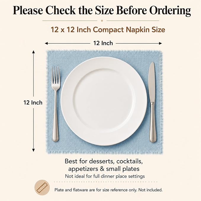 36 Pack Dusty Blue Cloth Napkins, 12 x 12 Inch Cotton with Fringe Settings | Handmade washable reusable cotton dinner napkins in bulk for weddings, parties, rustic boho table settings - Image 2