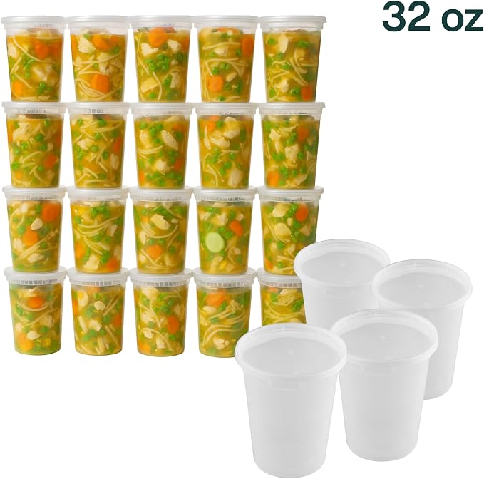 Reusable Plastic BPA-Free Food Storage Deli Container Leak‑Proof | 32oz, 40 set, Heavy Duty, Microwave, Freezer & Dishwasher Safe, Stackable - Image 2