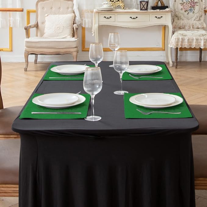 Cloth Green Placemats Set of 8, Linen Type Fabric Placemats Machine Washable Heat Resistant Placemats Polyester Place Mats for Halloween, Thanksgiving and Christmas Dining Table (Forest Green) - Image 3