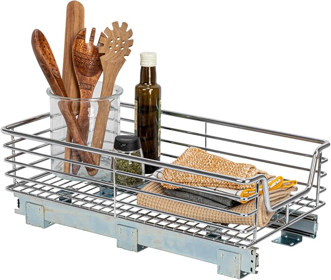 Household Essentials Chrome-Plated Steel Pull-Out Organizer with Artisanal Basket Detailing by HouseholdEssentials