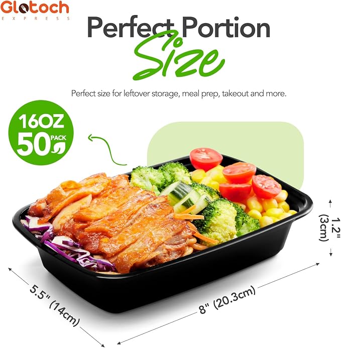 Glotoch Express Meal Prep Containers with Lids 16oz 50 Pack Leakproof | Reusable Food Storage Containers Airtight Microwave Freezer Safe Stackable Bento Lunch Boxes Ideal for Meal Prep Takeout - Image 2