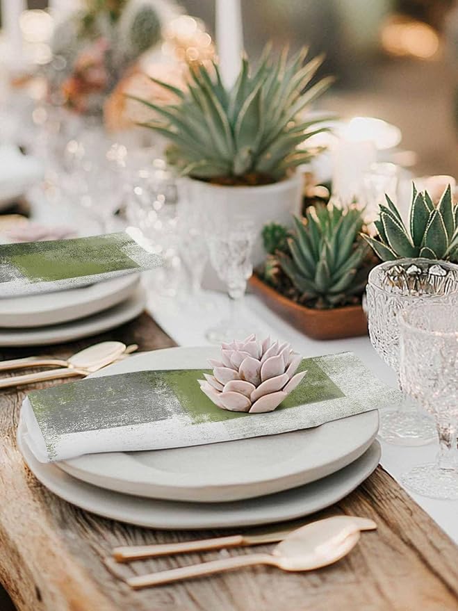 Sage Green Ombre Paint Cloth Napkins Washable Set of 6, 20 x 20 Inch Reusable Vintage Shabby Abstract Art Dinner Table Napkins Cloth Bulk for Weddings Kitchen Restaurants Hotel Events Parties - Image 6
