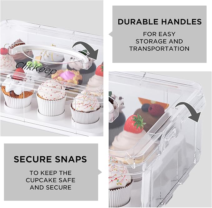 Cupcake Carrier with Lid and Handle,Cookie, Cake, Cupcake and Brownie Storage Carrier, Holds 12 Standard Cupcakes - Image 4