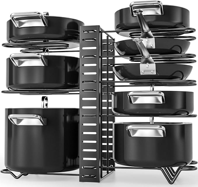 G-TING Pot Rack Organizers, 8 Tiers Pots and Pans Organizer for Kitchen Organization & Storage, Adjustable Pot Lid Holders & Pan Rack, Lid Organizer for Pots and Pans with 3 DIY Methods by G-TING