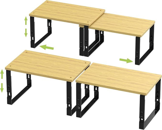 Adjustable Storage Shelves for Kitchen Cabinet Organization - Set of 2 Stackable Metal & Solid Wood Racks, Space-Saving Design for Countertop/Pantry/Garage, Easy Assembly(2 Packs/Medium/Black) by JOJOCROSSHIGHQUALITYLIFE