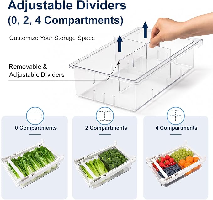 2 Pack Fridge Drawer Organizer Pull-Out Under Shelf Storage Bin | BPA-Free Clear Space-Saving Storage - Image 6