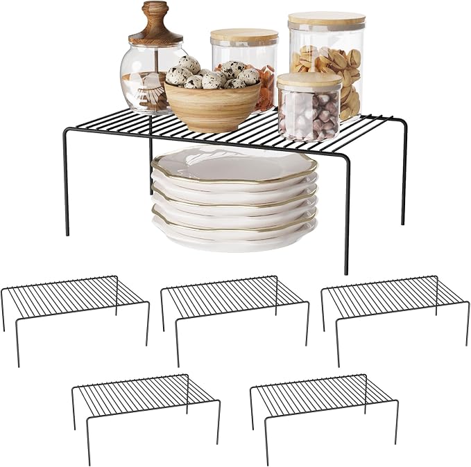 6Pack Cabinet Storage Shelf Spice Rack, 13''L x 9.4''W x 5.5''H, Black | Rustproof Metal Wire Kitchen Counter Organizers and Storage, for Cabinet, Plate, Dish, Pantry, Bathroom, Fridge by DPZM