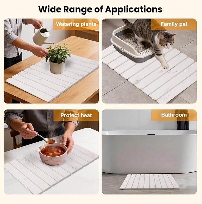 Stone Drying Mat for Kitchen Counter, 24"(L)×16"(W), Collapsible Quick Dry Stone Dishes Mats, Absorbent Diatomaceous Earth Mats for Kitchen, Bathroom - Image 4
