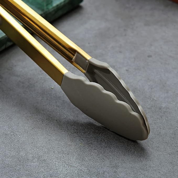 Gold Cooking Tongs, Berglander Heavy Duty Food Tongs For Cooking With Silicone Tips And Titanium Gold Plating Handle, Kitchen Tongs, Grill Tongs, Dishwasher Safe, Easy to Clean - Image 4