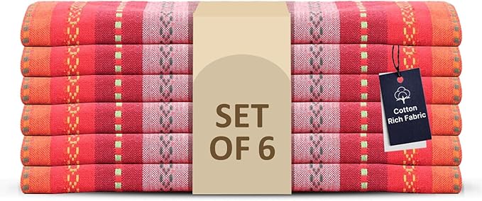 LFH Home Cotton Rich Cloth Salsa Napkin Set of 6 Valentine’s Day Romantic Red Washable Soft Durable Striped Table Napkins for Dining, Wedding, Daily Use, Reusable Eco-Friendly (18x18) by LFHHomePrivateLimited