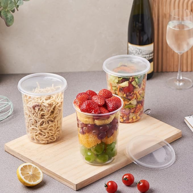 Jaluxing [42 Sets - 32 oz. Plastic Deli Food Storage Soup Togo Containers With Airtight Lids Clear Disposable Takeout Quart Container (Formerly FULING) - Image 3