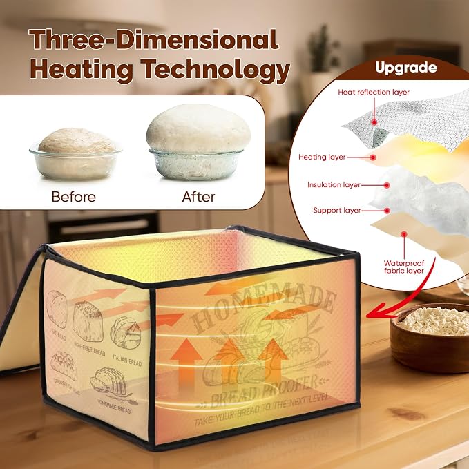 Nefelibata Proofing Box Bread Proofer with Heater Foldable Zippered Sourdough Basket for Making Dough Yogurt Pizza Cookie Natto Temperature Timer Controller Handmade Home Bakers Christmas Gift Idea - Image 3