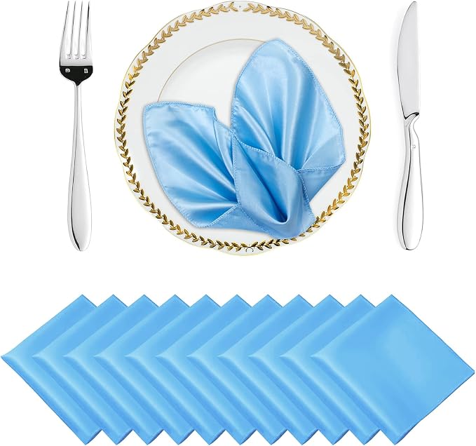 MDS® Pack of 100 Satin Napkins 12 x 12 Inch, Soft Silky Reusable Cloth Dinner Table Napkins for Wedding Décor, Reception, Birthday, Parties, Banquets, Catering, Restaurants & Hotel - Baby Blue by MDS