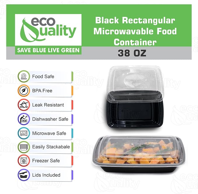 38 oz Reusable Food Storage 150 Pack Containers with Lids Rectangular BPA Free Freezer, Microwave & Dishwasher Safe – Airtight & Watertight Stackable, Lunch Meal Prep, To-Go, Bento Box - Image 2