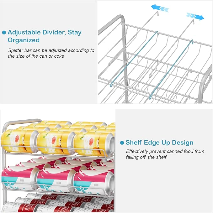 Vrisa Can Organizer for Pantry Canned Food Storage Rack for Kitchen, Silver | 17*11*25 in, Metal, 5 Tier, Holds Up to 60 Cans, , Tilt Design, Freestanding, Soda Can Dispenser, for Pantry/Cabinet - Image 3