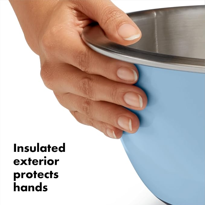 OXO Good Grips 3-Piece Stainless Steel Mixing Bowl Set - Blue/Gray - Image 3
