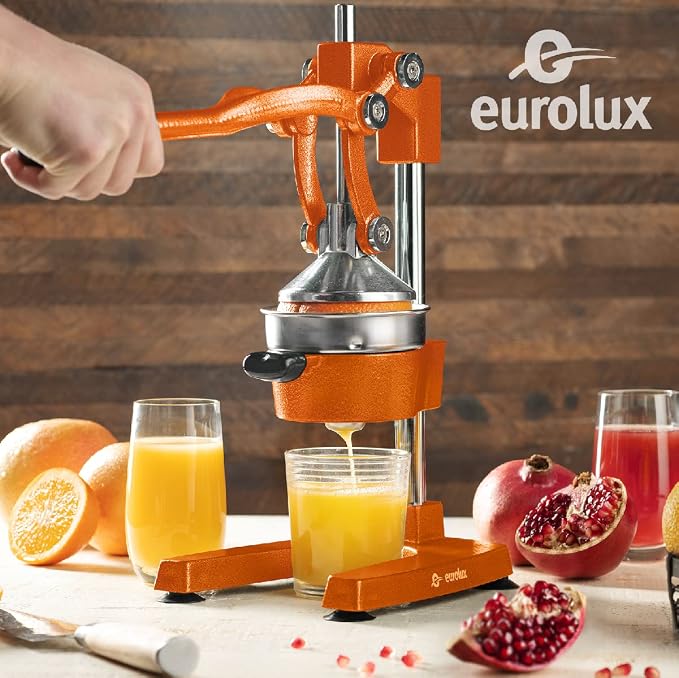 Eurolux Ultra-Premium Cast Iron Juicer | Extra-Large, Heavy Duty, Commercial Grade, Stainless Steel Manual Hand Press Citrus Squeezer For Fresh Orange Juice, Pomegranate, Lemon, and Much More (Orange) - Image 2