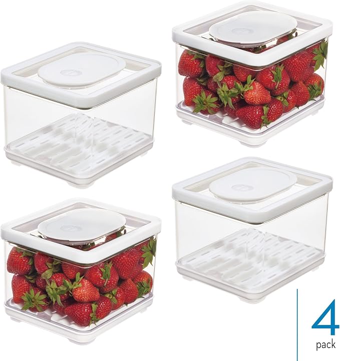 iDesign Fridge Produce Bin with Removable Drainage Tray and Lid - Set of 4 - Clear - Image 2