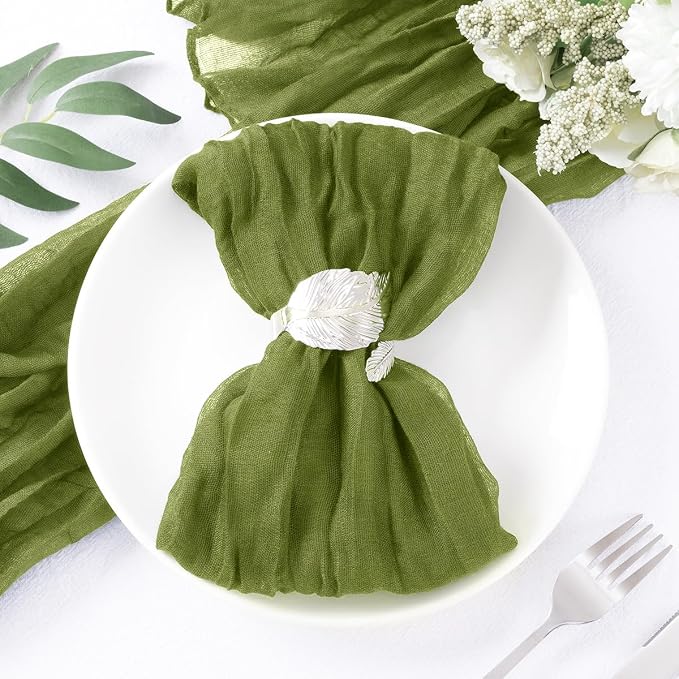 DeZerlor Olive Green Washable Cheesecloth Napkins Set of 50 for Party | Reusable Cloth Napkins Bulk, for Wedding Bridal Baby Shower Dinner Cocktail Birthday Home, 21x21 Inches - Image 6
