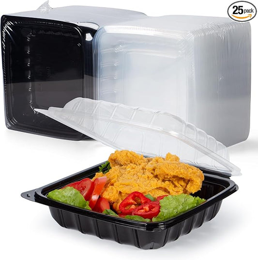 YANGRUI 25-Pack 34 oz 8" Clamshell Takeout Container Shrink-Wrapped No Wash | Steam-Resistant Anti-Fog Lid, Leakproof BPA-Free PP, Microwave Safe for Hot Soups, Restaurant To-Go & Branded Delivery by YANGRUI