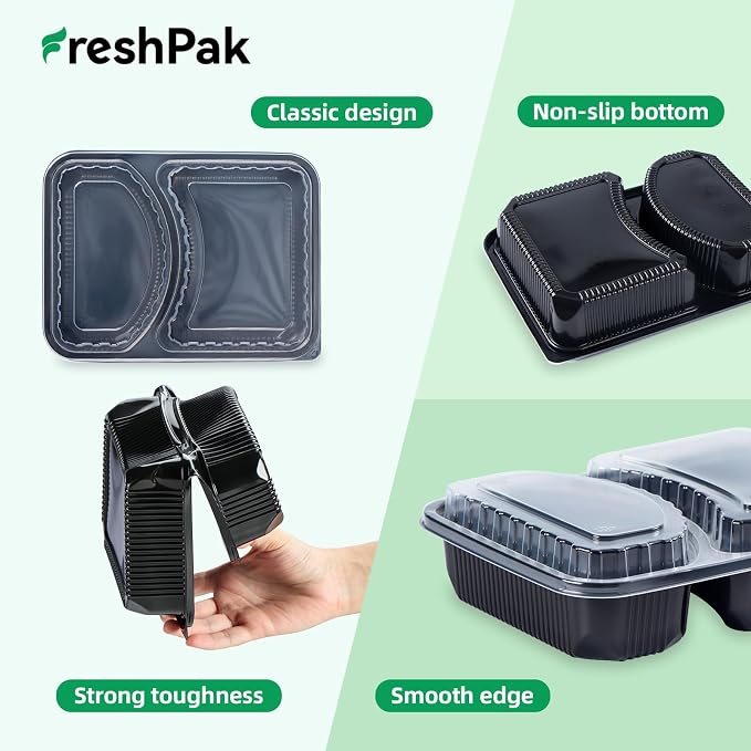 40 Pack 41oz Meal Prep Containers - Shrink Wrap Ready To Use | Reusable Leakproof 2 Compartment To Go Boxes | BPA-Free, Microwave & Freezer Safe | Portion Control Takeout Food Storage - Image 5