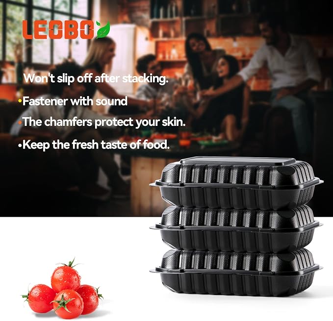 50-Pack 27oz 9x6 Black To Go Container - Shrink Wrapped No Pre-Wash | Sturdy BPA Free | Reusable & Secure Seal | Microwave, Freezer Safe Boxes For Restaurant, Catering, BBQ & Leftovers - Image 4