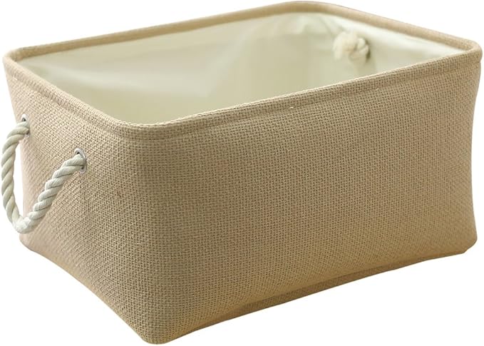 Decorative Basket Rectangular Small Storage Basket Fabric Storage Bin Organizer Basket with Handles for Clothes Storage (Beige, 11.8L×7.9W×5.2H inch) by TheWarmHome