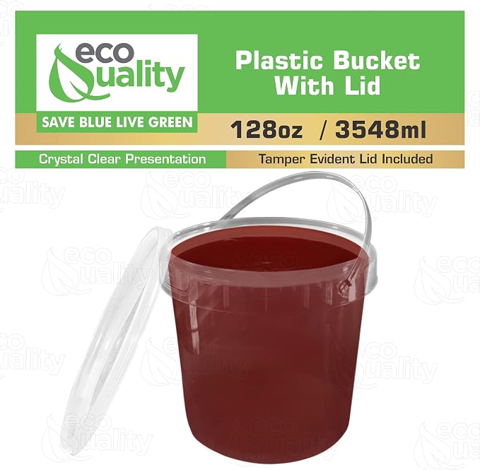 1 Gallon (128 oz) Clear Plastic Bucket with Lid and Handle (10 Pack), Ice Cream Tub with Lids - Food Grade Freezer and Microwave Safe Food Storage Containers, Round Plastic Pail Container, BPA Free - Image 5
