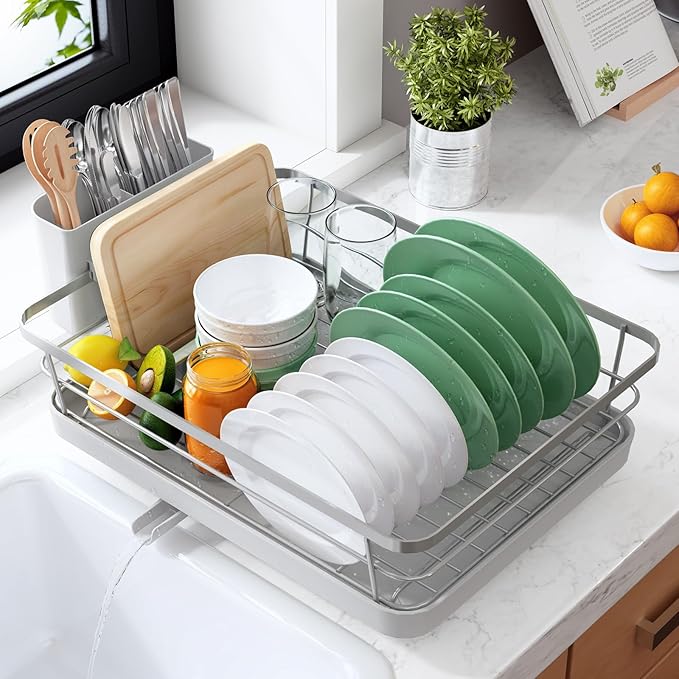 Kitsure Dish Drying Rack for Kitchen Counter, 12''W x 15.5''L, Silver | Stainless Steel Sink Organization, Cutlery Holder, Home and Appartment Decor by Kitsure