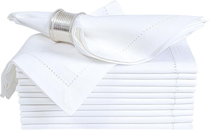 ALPHA Living HOME White Cloth Napkins Set of 12, 20x20 Inch - Absorbent Cotton Blend, Washable & Reusable Dinner Napkins for Home, Restaurant, Wedding, Hotel & Party Use by ALPHALivingHOME