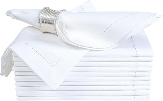 ALPHA Living HOME White Cloth Napkins Set of 12, 20x20 Inch - Absorbent Cotton Blend, Washable & Reusable Dinner Napkins for Home, Restaurant, Wedding, Hotel & Party Use by ALPHALivingHOME