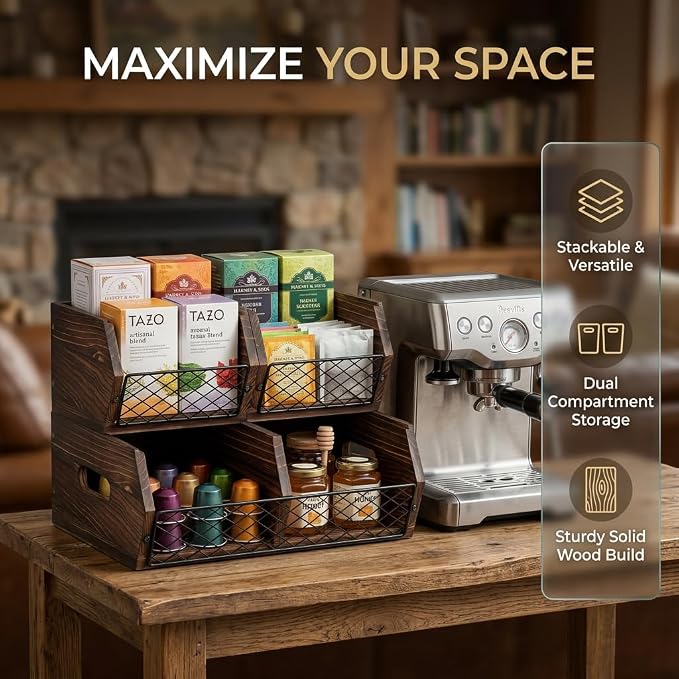 Wood Potato and Onion Storage Bins, Stackable Pantry Organizer, Rustic Produce Storage Baskets for Vegetable, Fruit and Snack - Image 5