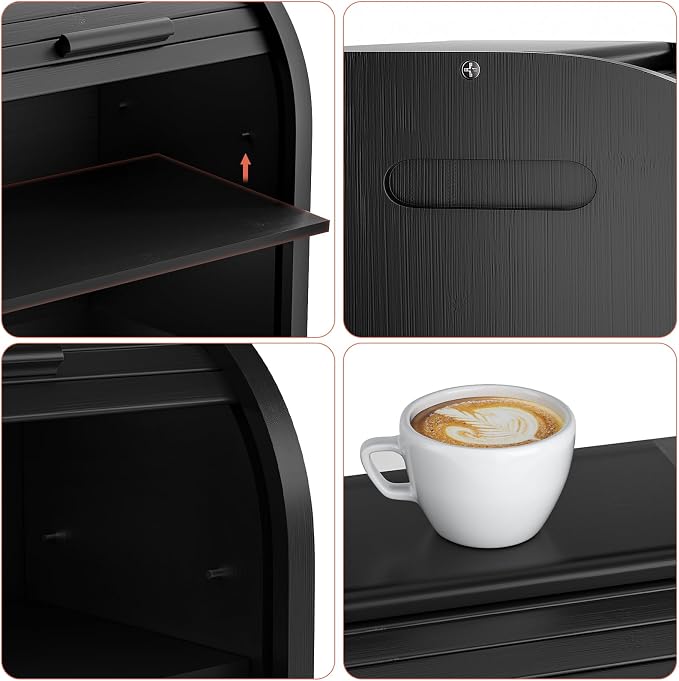 G.a HOMEFAVOR 2-Tier Bamboo Bread Box for Kitchen Counter, Black | Large Roll Top Bread Storage Container, Bread Holder Food Bin for Countertop, Self-Assembly - Image 5
