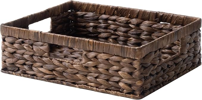 StorageWorks Large Wicker Storage Baskets for Shelves, Brown Baskets,1-Pack | Water Hyacinth Basket, Dark Brown Wicker Basket for Organizing,Pantry Organizers and Storage,Pantry Baskets,15¼" x 11¾" x 4¾" by StorageWorks
