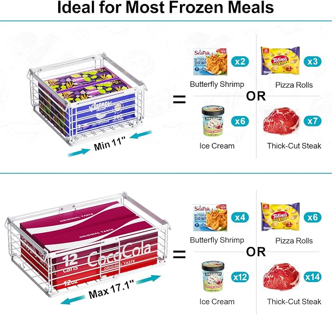 Freezer Organizer Bins - Wire Baskets for Frozen Food, 4 Pack White | For 10 to 20 Cu. Ft Chest Freezers, Stackable Deep Freezer Organizer Bins with Handles, Easy Food Access and Restocking - Image 4