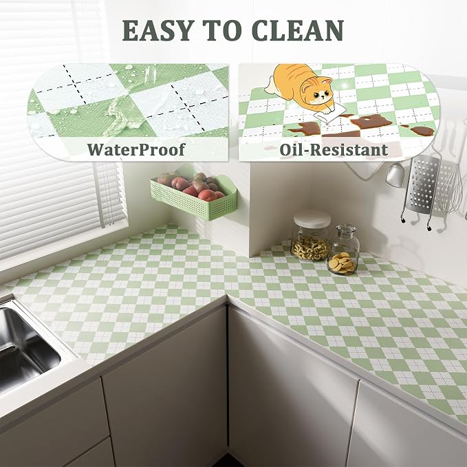 Shelf Liner for Kitchen Cabinets and Drawers, 24" x 240" Green | Non-Adhesive Design, Waterproof & Non-Slip Protection, Easy Cut to Fit, Washable and Reusable, Pantry Storage - Image 3
