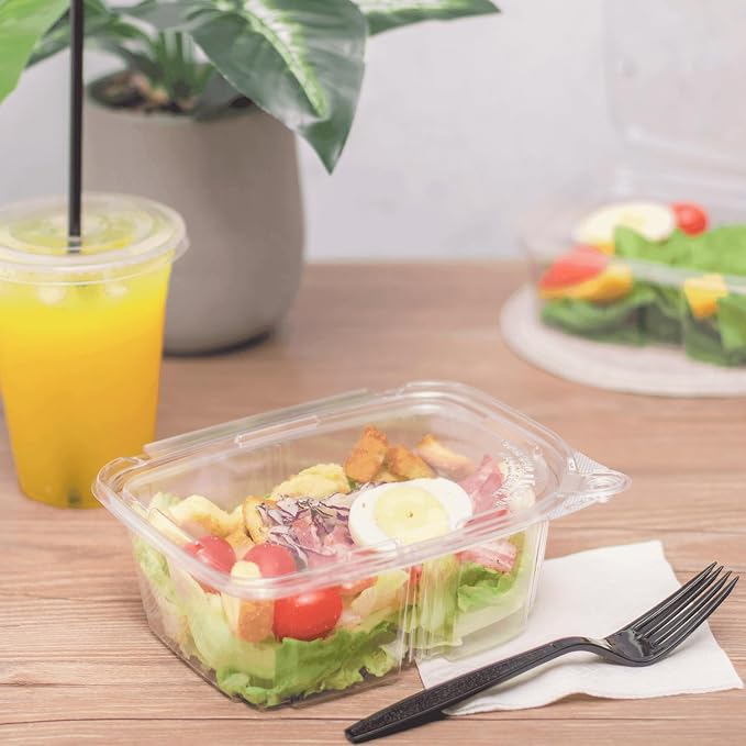Karat 32oz PET Tamper Resistant Hinged Deli Container [200 ct] - Plastic Clamshell Food Containers, Easy Open Pull-Tab for Restaurants & Takeout - Image 2