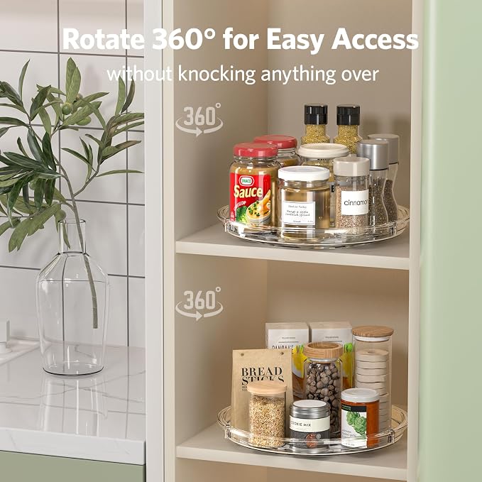 LAMU 4 Pack 9.25in Lazy Susan Organizer, Clear Lazy Susan Turntable for Cabinet, Refrigerator, Table Top, Kitchen, Bathroom, Pantry Organizers and Storage - Image 3