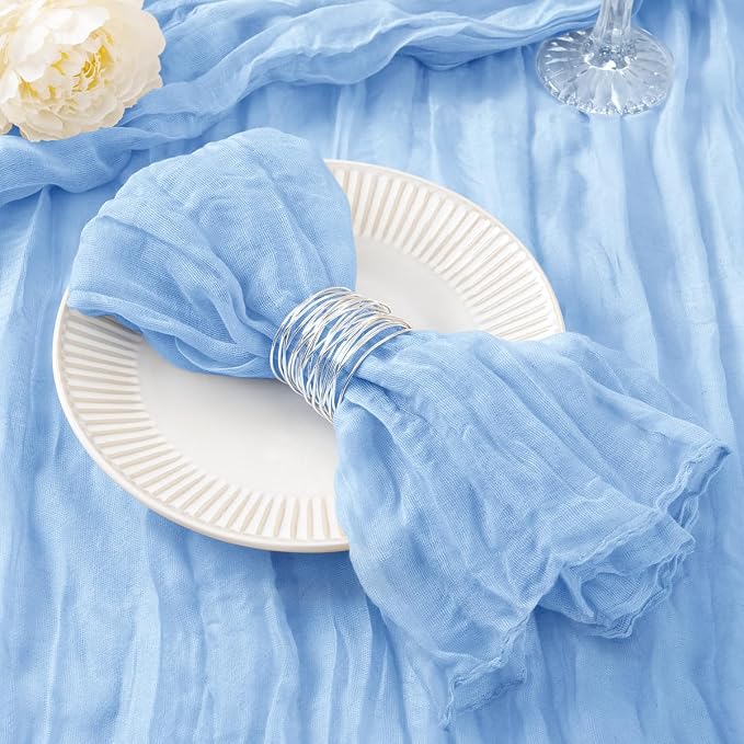 DeZerlor Baby Blue Washable Cheesecloth Napkins Set of 12 for Wedding Party | Light Blue Reusable Summer Cloth Napkins Bulk, for Bridal Baby Shower Dinner Cocktail Birthday Home, 21x21 Inches by DeZerlor
